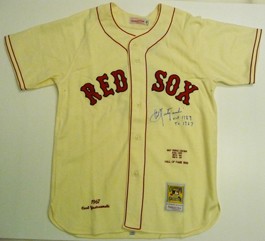 Carl Yastrzemski Autographed 1967 Mitchell and Ness Jersey with HOF 1989 and TC 1967 Inscriptions