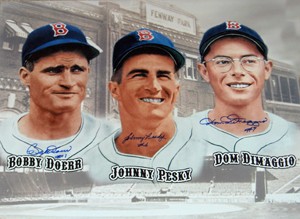 Bobby Doerr, Johnny Pesky and Dom DiMaggio Autographed Poster