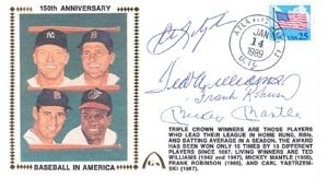 Baseball's Last Triple Crown Winners Mantle, Williams, Yaz, and Robinson Autographed Cachet
