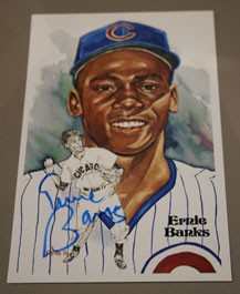 Ernie Banks Autographed Perez-Steele Art Postcard