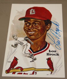 Lou Brock Autographed Perez-Steele Art Postcard