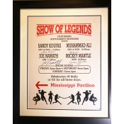 16\20 Framed Advertising Poster From appearance in Atlantic City, NJ. 1988 Signed by Muhammad Ali, Sandy Koufax, Joe Namath and Mickey Mantle